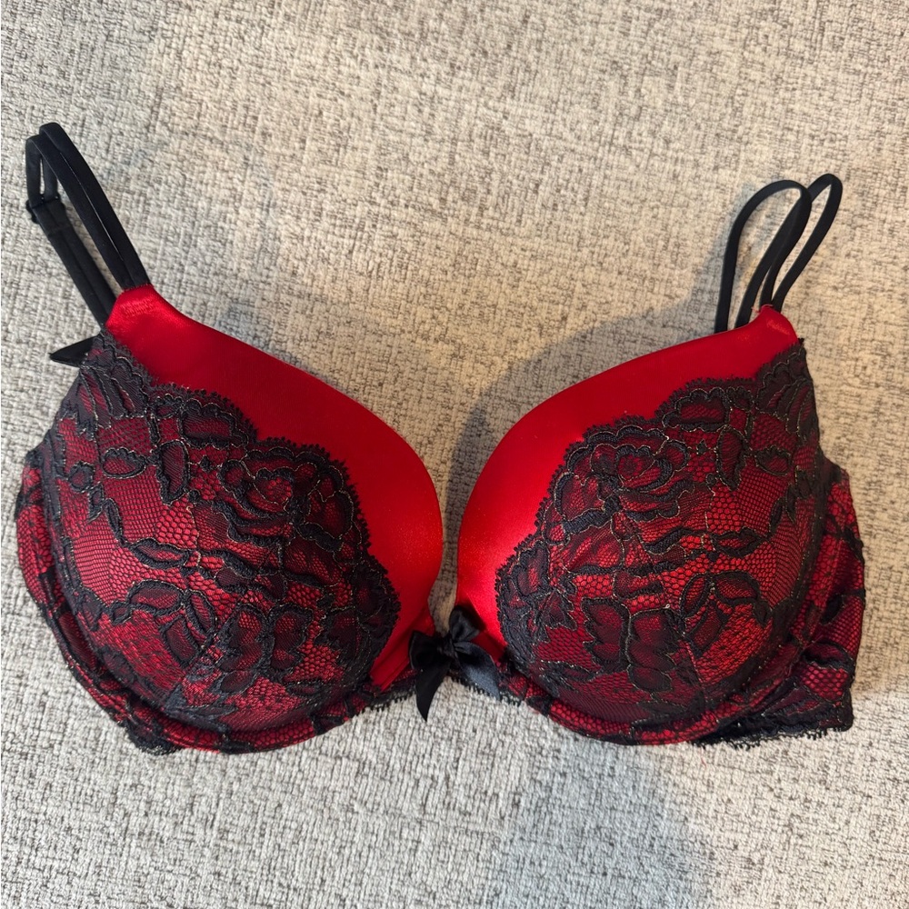 Victoria's Secret Red and Black Lace Bra